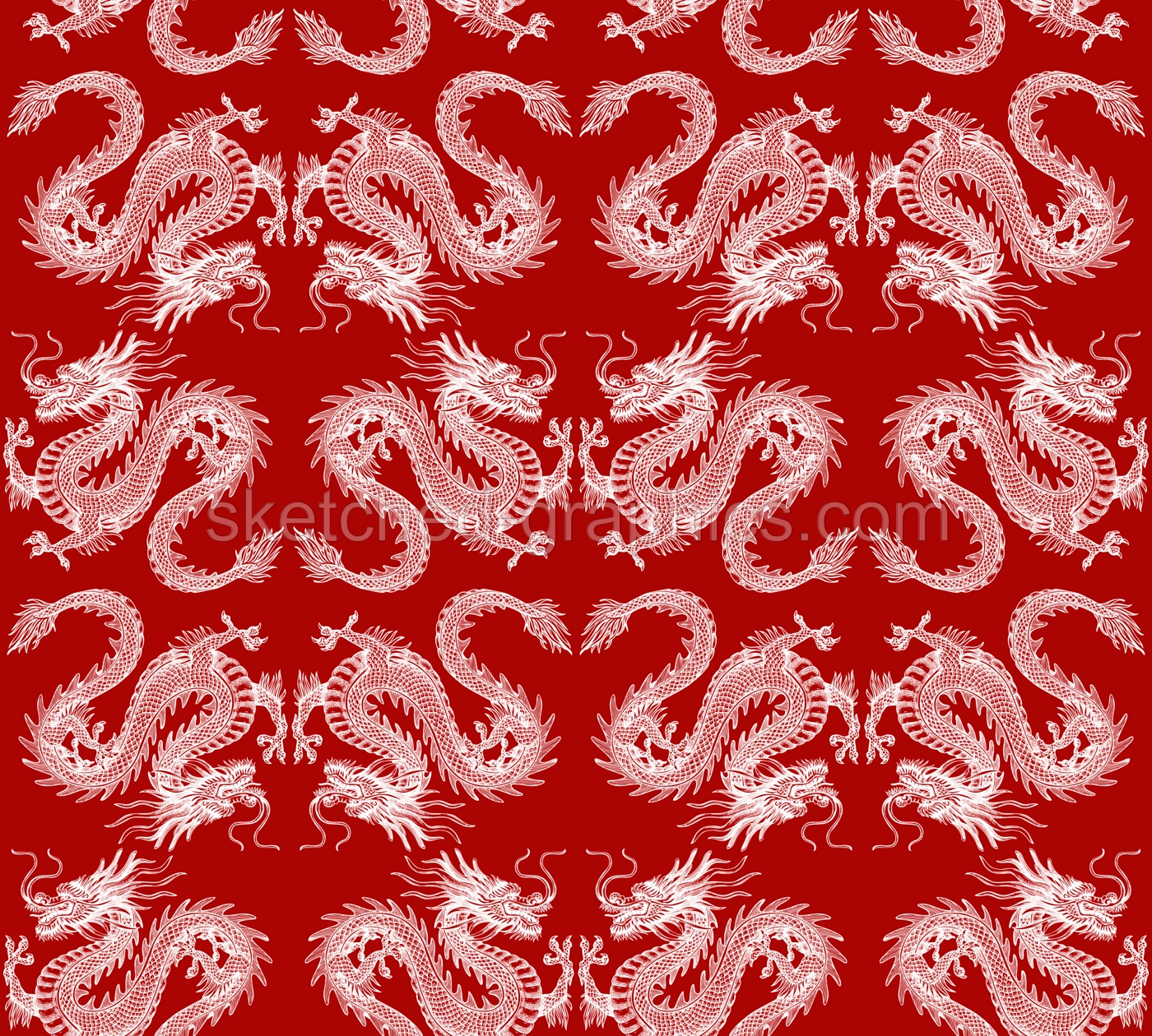 Chinese dragon sketch. Hand-drawn vector illustration. Traditional China seamless pattern. NOT AI generated Illustration